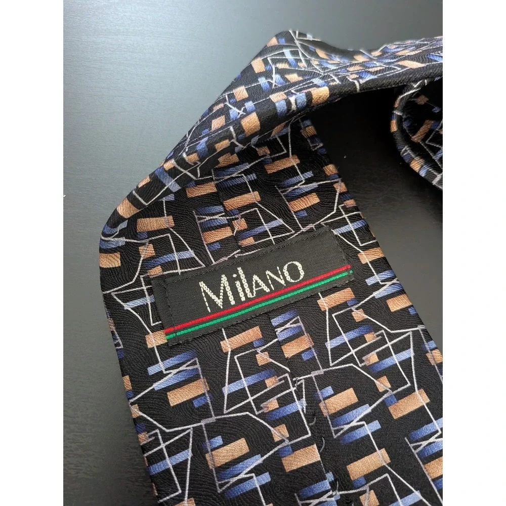 Vintage‎ Milano Abstract Silk Tie Necktie Black Multicolor 58